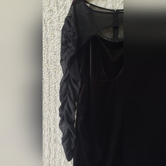 Inc black velvet dress with sheer long sleeves midi 1x - Picture 2 of 7